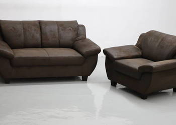 TGO nowa sofa 2- osobowa + fotel, kanapa, SIEDZISKO brązowa tkanina salon