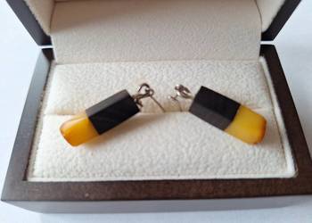 Kolczyki wiszące drewno bursztyn