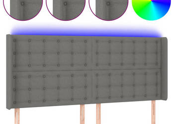 Zagłówek do łóżka z LED ciemnoszary 203x16x118/128cm tkanina WM-3124505