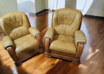 Fotele dębowe skórzane