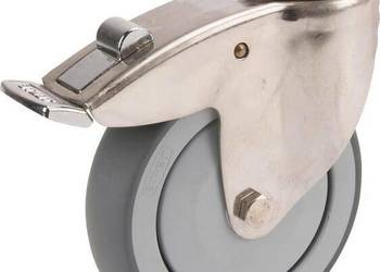 Koło skrętne, gumowe Ø 100x32 mm z hamulcem, stal nierdzewna, otwór na poj…