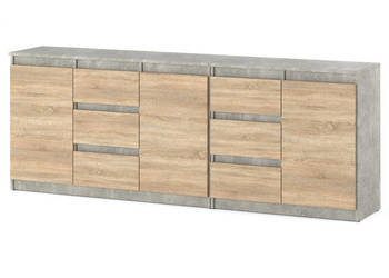 Komoda 6 Szuflad 200cm Do Sypialni Salonu Agnes Nowoczesna Beton Sonoma