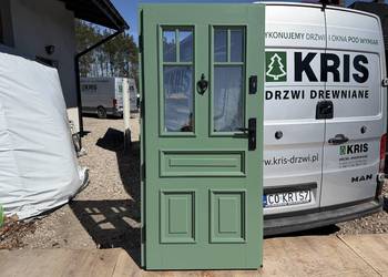Drzwi zewnętrzne drewniane OD REKI dostawa i montaż CAŁA POLSKA zielone Kielce