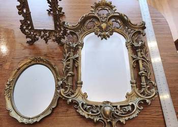 Zestaw z mosiądzu, lustro duże i małe oraz ramka na zdjęcia