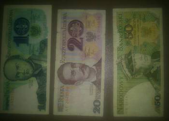 banknoty 10zł, 20zł, 50 zł z 1982 i 1988