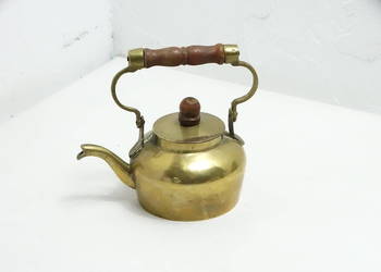 Mosiężny Czajniczek Vintage India Drewniana Rączka Miniatura Mosiądz Retro