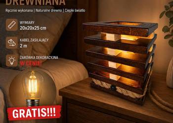 Stylowa lampka nocna, stołowa z naturalnego drewna