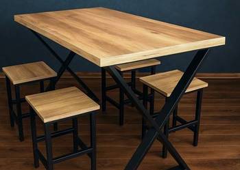 Stół Kuchenny + 4 Taborety – Ręcznie wykonany zestaw premium