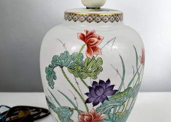 Lampa stołowa porcelana waza na imbir motywy florystyczne poł XXw  wys 27cm