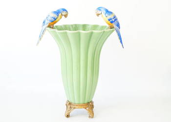 Porcelanowy wazon z papugami papugi porcelana z brązem