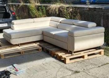 Narożnik beżowy z funkcją spania 275x204cm regulowane zagłówki