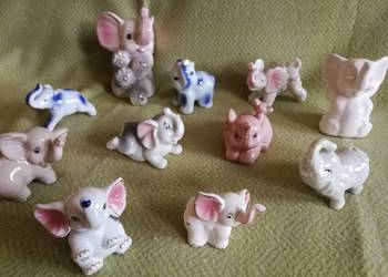 Figurki słonie na szczęście, porcelana PRL – zestaw 26 szt.