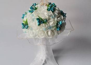 Komunia Święta Bukiety Białe Piankowe Z Dodatkami Niebieskimi