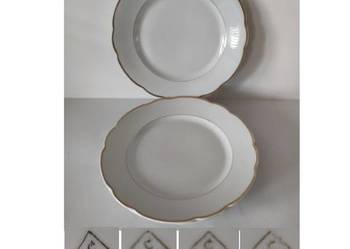 zabytkowe antyk porcelanowe płaskie talerze Ćmielów obiadowe złocone