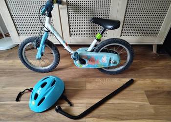 Rower dziecięcy 14" BTwin Aqua + rączka do nauki + kask