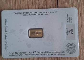 1g sztabkę złota C. Hafner w CertiCard.