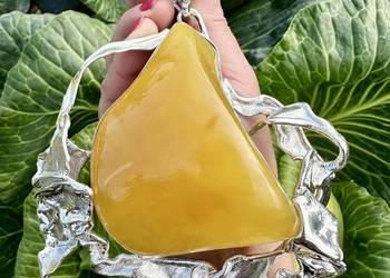 Okzały wisior unikat srebro 925 bursztyn bałtycki rękodzieło