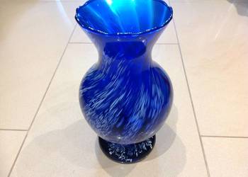 Stary Wazon Szklany Kobaltowy Murano z Białym Wirem