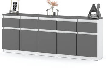 Komoda Do Sypialni Młodzieżowa Best Oleksa 5 Szuflad 200cm Biała Szara Mat