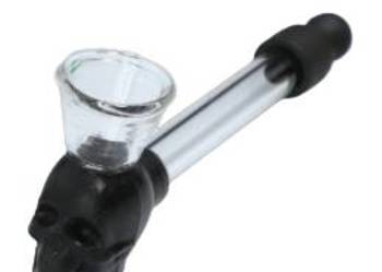 Fifka Lufka Szklana z Silikonowym Elementem w Kształcie Czaszki Czarna 14cm