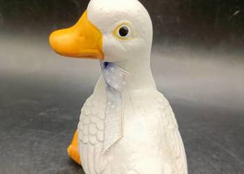 Ptak kaczka ceramiczna figurka wiosenna dekoracja z kokardą