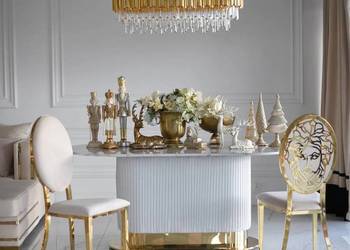 Stół ROYAL Glamour Złoty Biały Designerski - Konglomerat Marmurowy SALE