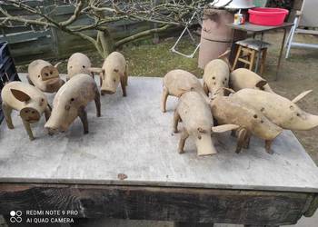 antyki figurki drewno świnki