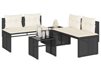 4-cz. zestaw wypoczynkowy do ogrodu poduszki czarny rattan PE WM-4003878
