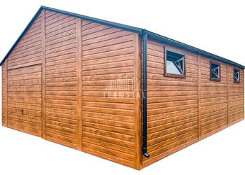 Garaż blaszany 7x7m Brama uchylna drzwi 6x okno drewnopodobny rynny TS770TR