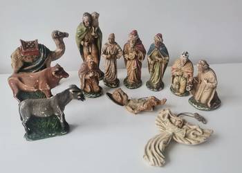 Stara, przedwojenna Szopka Bożonarodzeniowa figurki gipsowe 12 sztuk
