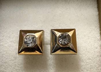 Kolczyki "złote" z diamentem - kwadratowe / kwadrat Kolczyki "złote" z diamentem - kwadratowe / kwadrat