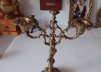 Piękny, mosiężny świecznik figuralny. Kolekcja.