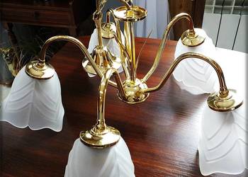 Złoty Żyrandol do salonu Piękna Lampa wisząca sufitowa 5 Ramienna Mosiądz