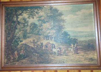 Obraz , widok powozów wyjeżdżających z lasu