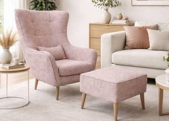 Fotel Lord Z Podnóżkiem Różowy, Dostawa 0zł!