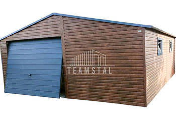 GARAŻ BLASZANY 6m x 6m dwuspad - Brama drzwi - 2x okno TS244