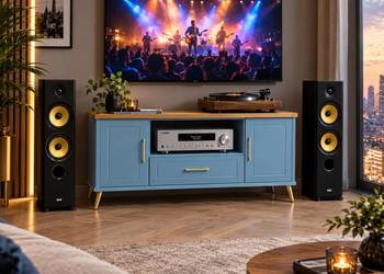 Komoda RTV LONDYN 150  (2D-1s)  Baby Blue + BLAT Dębowy BEKAS Producent