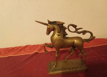 Figurka duża jednorożca mosiądz. Vintage USA