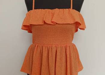 Pomarańczowy top z falbaną na ramiączkach – OBJECT – rozmiar M