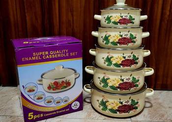 99 zł Garnki emaliowane kremowe kwiaty