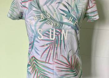 Tropikalny bawełniany kolorowy tshirt koszulka w palmy F&F S