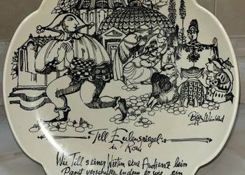 Patera z serii „Till Eulenspiegel” projekt Björn Wiinblad. Till Sowizdrzał.