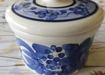 PRL pojemnik fajans Włocławek niebieski