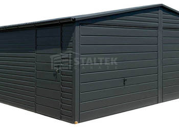 Garaż blaszany 6x6m - 2x Brama uchylna drzwi Antracyt Dach  rynny ST174