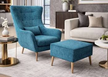 Fotel Lord Z Podnóżkiem Niebieski, Dostawa 0zł!