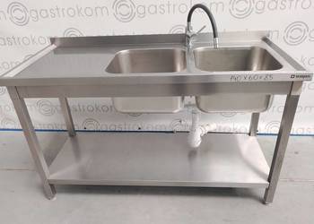 Stół z 2 zlewami i półką 140x60x85