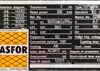 Transformator suchy żywiczny 250kVA 15/0,96kV