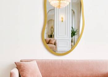 Nieregularne lustro w ramie złoty połysk - BARYT SHINE