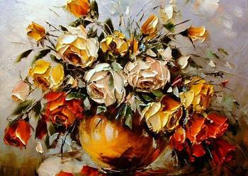 Kowalik - Kolorowe róże II - 50x40cm Obraz Olejny Kwiaty