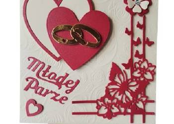 Kartki Pamiątka Ślub Serce – Obrączki K4 Ecri – Czerwień